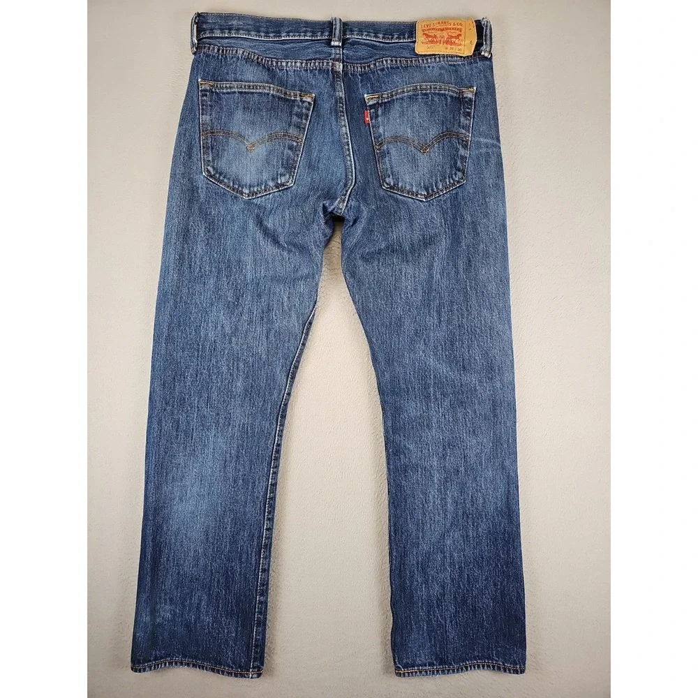 Levis 501 Button Fly Denim Jeans Men's 36x29 Blue Faded Denim